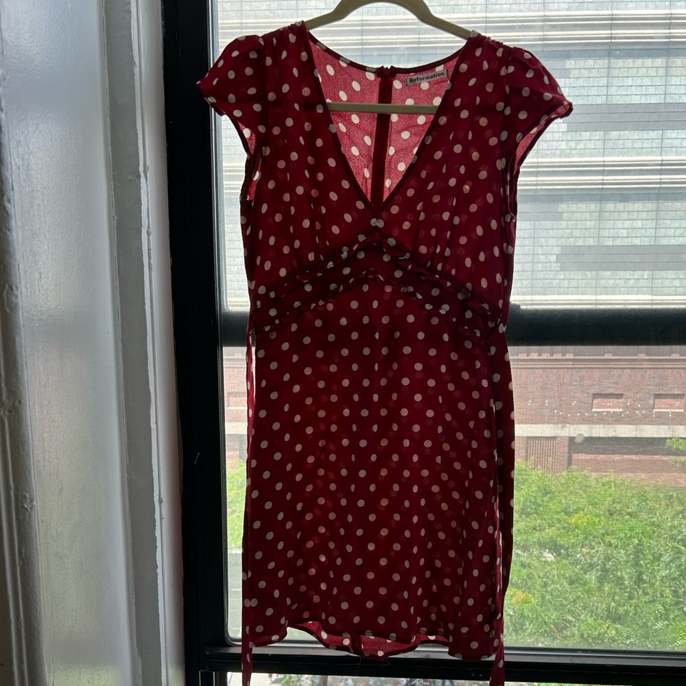 Reformation red polka dot mini summer dress